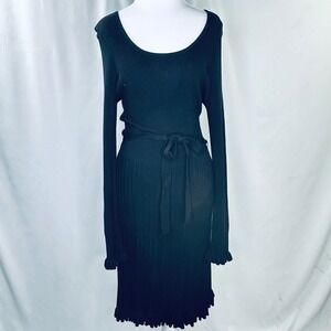 Spense M Sweater Dress Black Ribbed Knit Ruffle Pleated Midi Whimsigoth Emo